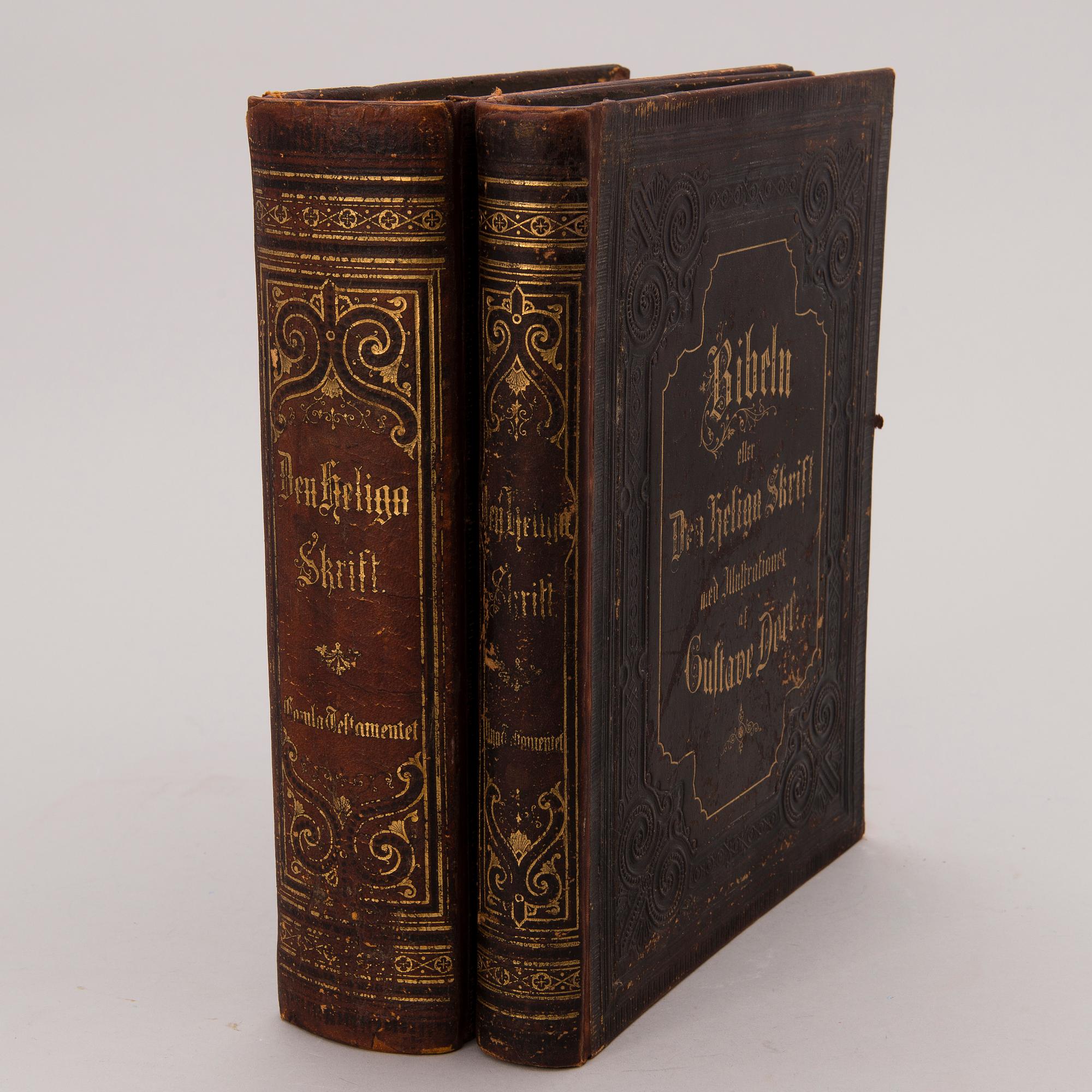 BÖCKER, 2 delar, Bibel med illustrationer av Gustave Doré, Familj-Journalens Boktryckeri, Stockholm 1877.