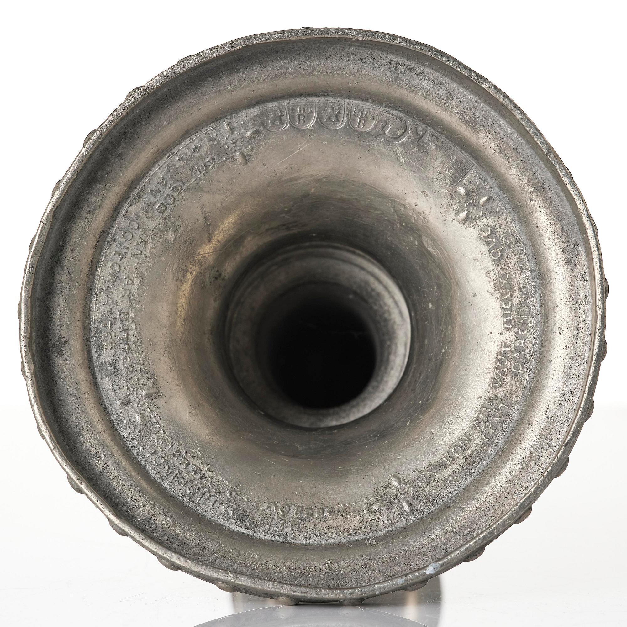 A pair of Gustavian pewter candlesticks by M. Moberg, Jönköping 1786.