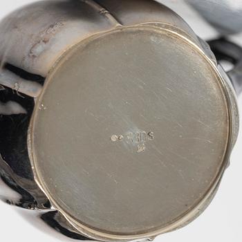 Sugar bowl, creamer and tray, silver, mid-20th century.