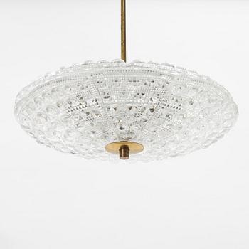 Carl Fagerlund, a glass and brass ceiling light, Orrefors, second half of the 20th Century.