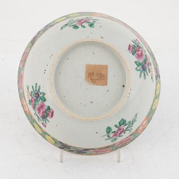 A Chinese bowl, two plates and three dishes, 18th century and later.