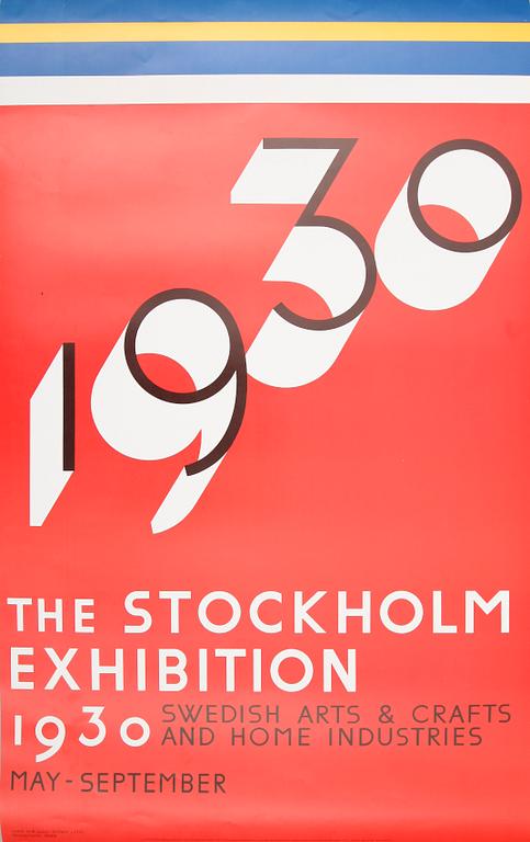 SIGURD LEWERENTZ, utställningsaffisch, Stockholmsutställningen 1930, nytryck 1984.