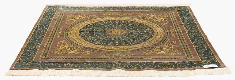 A silk rug, oriental, ca 163 x 166 cm.