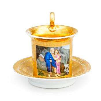 450. An Empire porcelain cup depicting a saint Christian preacher and a girl, probably by Batenin Porcelain Factory,