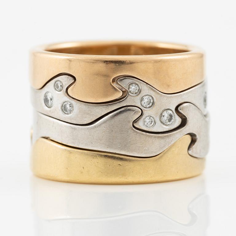 Georg Jensen, ring, "Fusion", 4 delar, 18K guld och vitguld, med briljantslipade diamanter.