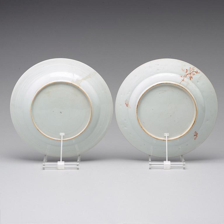 A pair of famille rose 'double peacock' dishes, Qing dynasty, Qianlong (1736-95).