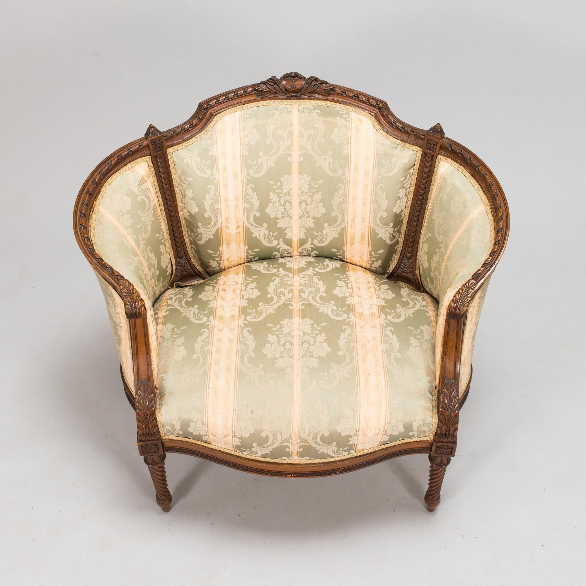 Bergere, fåtölj, Louis XVI-stil, Frankrike, omkring 1900.