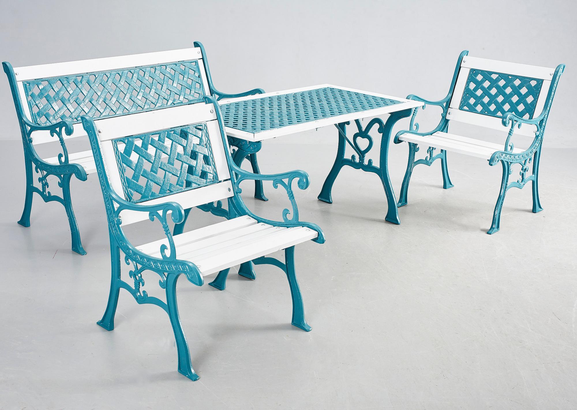 TRÄDGÅRDSMÖBLER, 4 delar, gjutjärn. Modern tillverkning.