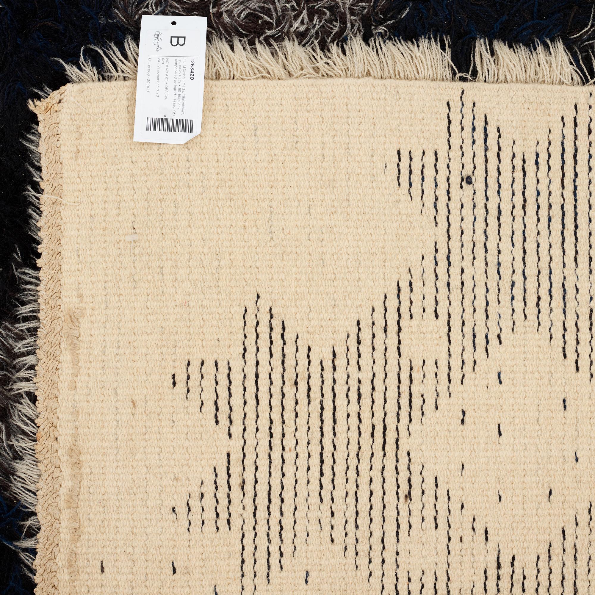 Ingrid Dessau, Matto, "Björnloka", knotted pile, ca 238-239 x 181-183,5 cm, designed by Ingrid Dessau.