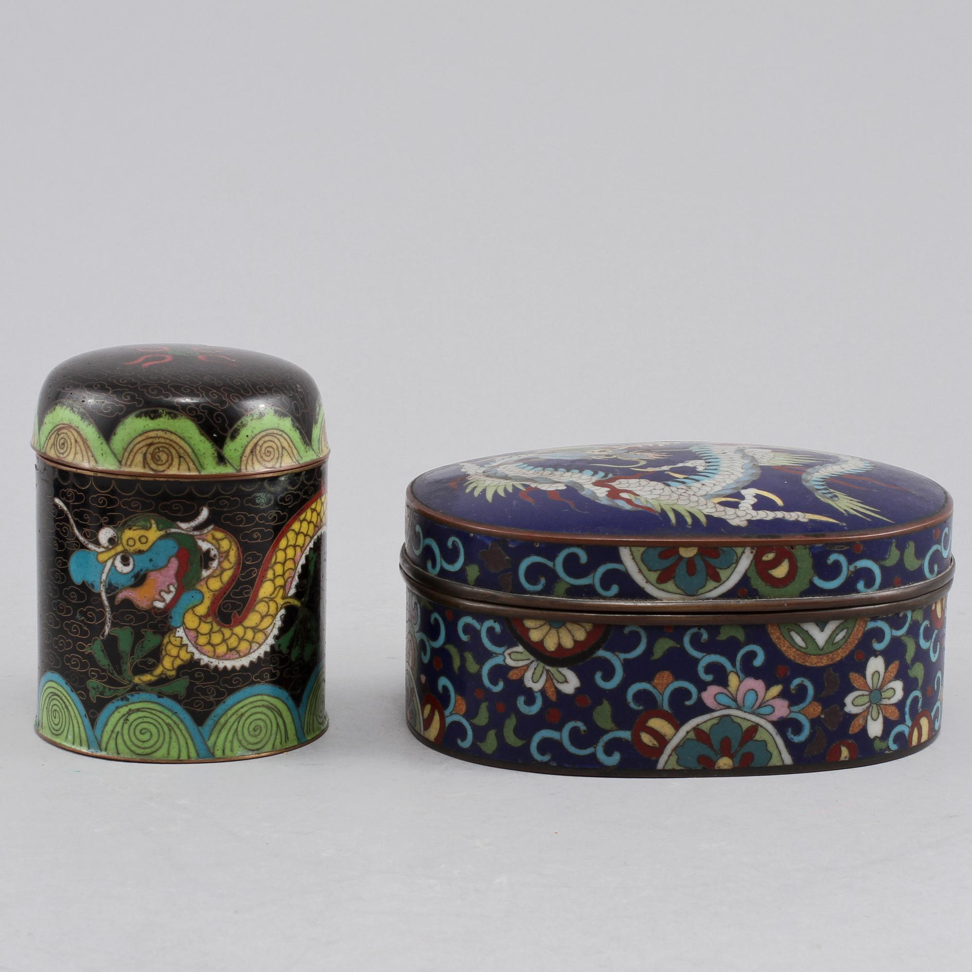PARTI CLOISONNÉ, 5 st, orientaliska, 1900-tal.
