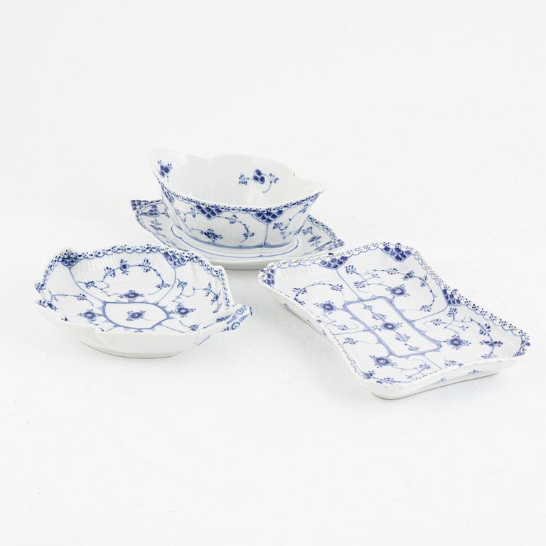 Royal Copenhagen, 125 porcelain service parts, 'Musselmalet Half Lace and Full Lace', Denmark.