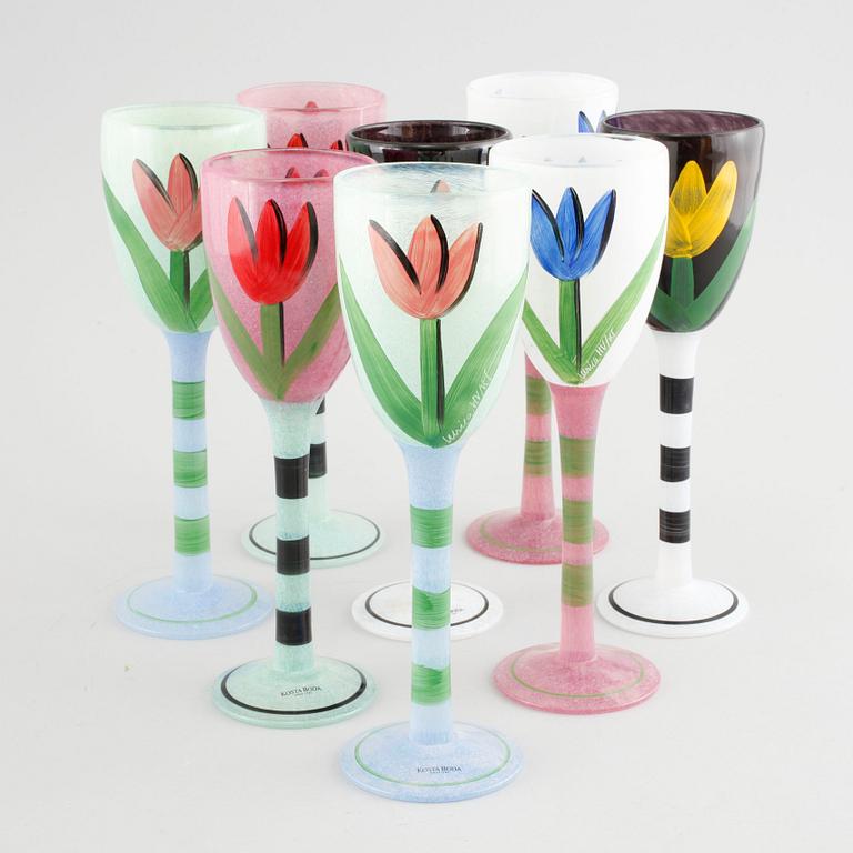 SERVISDELAR, 24 st, glas, "Tulipa", Ulrica Hydman-Vallien, Kosta Boda. sent 1900-tal.