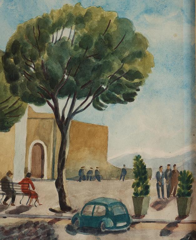 Josef Frank, watercolour, depicting a square with a church.