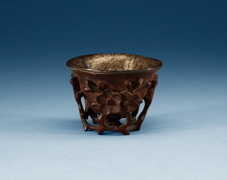 A carved bambu libation cup, Qing dynasty.