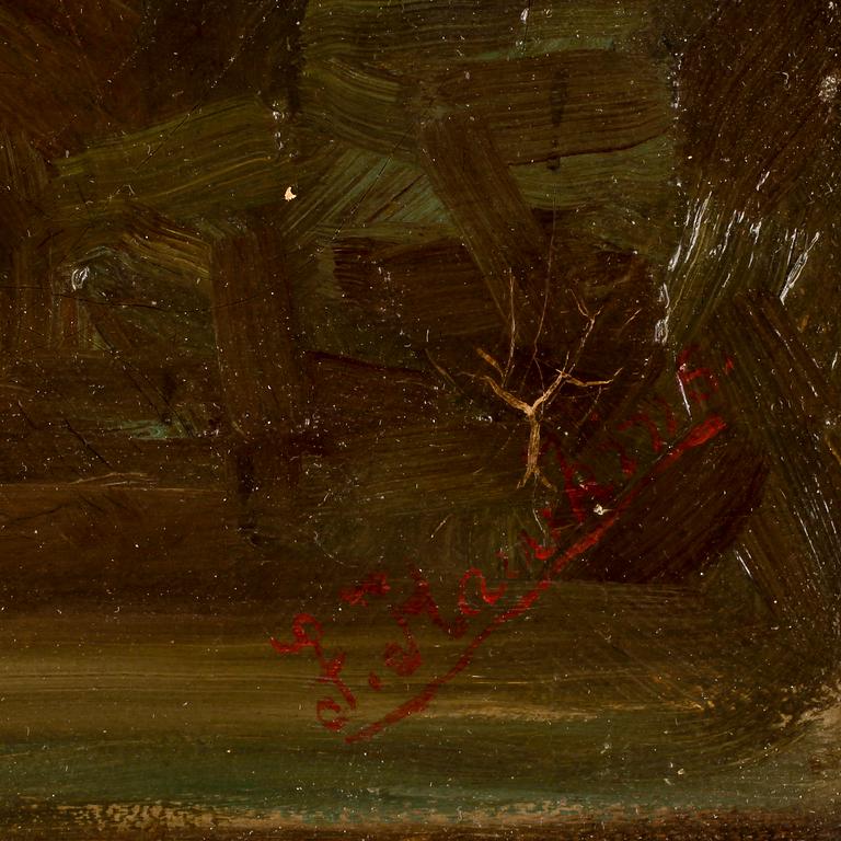 OKÄND KONSTNÄR, olja på duk, signerad F. Hawkins. Sent 1800-tal.