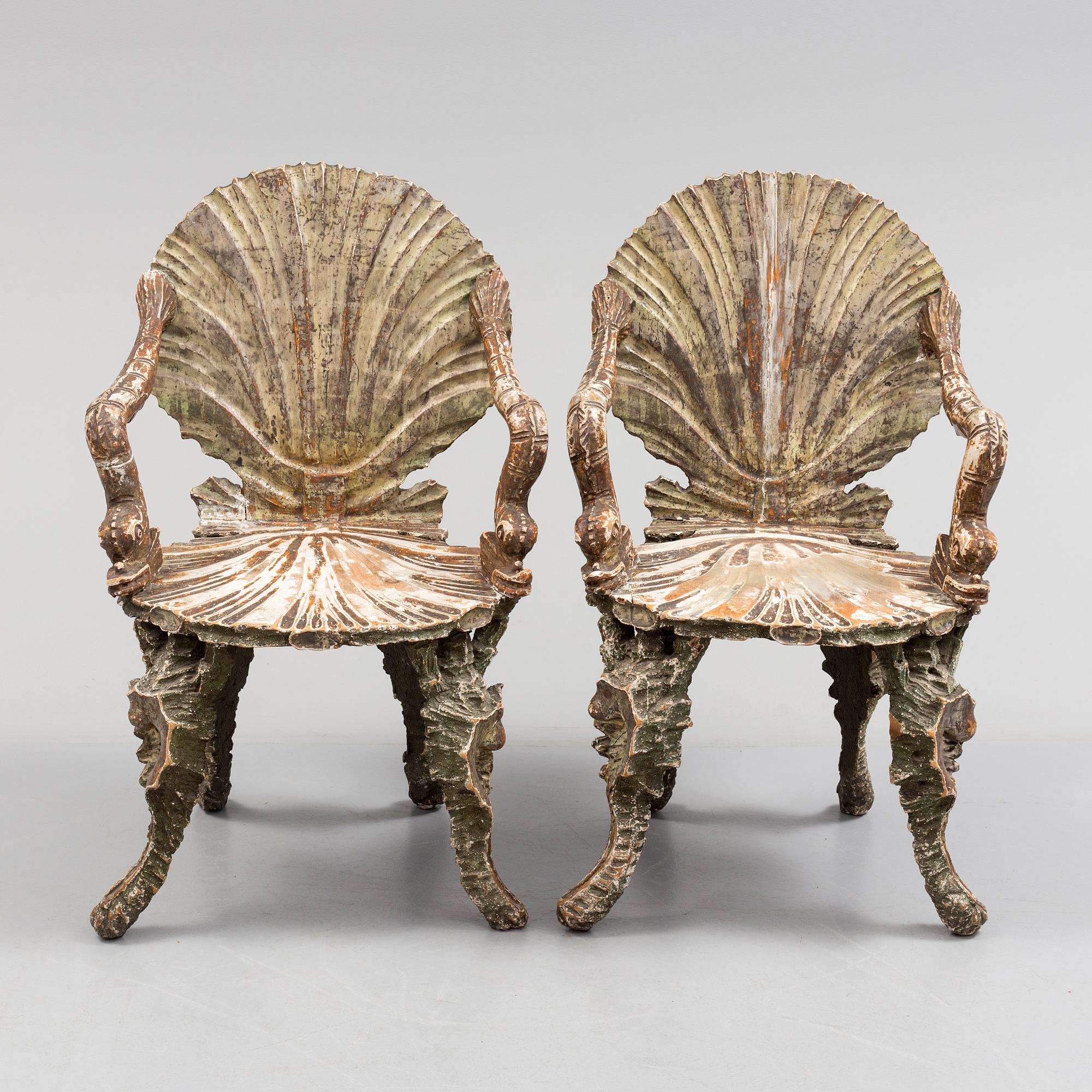 A pair of 20th century grotto armchairs.