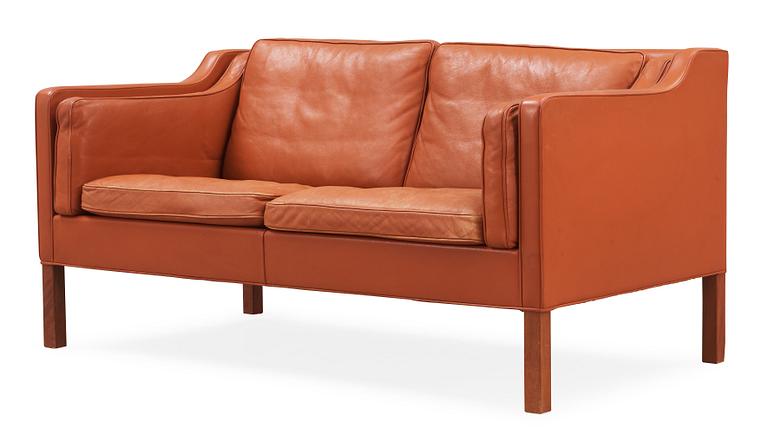 A Børge Mogensen brown leather two-seated sofa, Fredricia Stolefabrik, Denmark.
