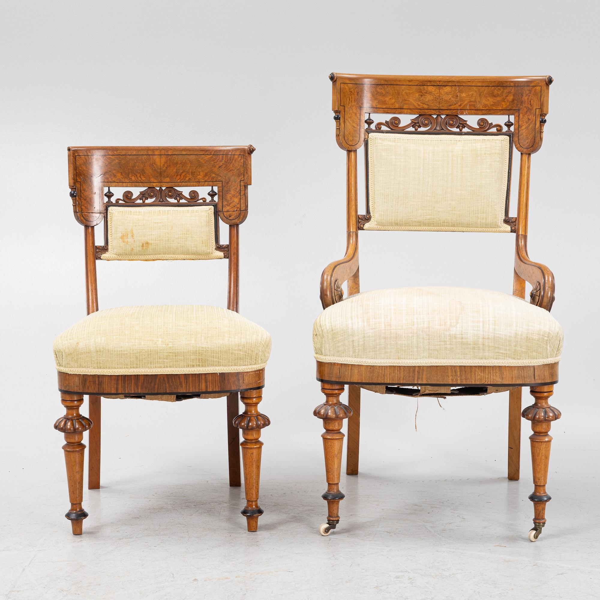 A sofa, two armchairs and four chairs, mahognay, Baltic area, second part of the 19th Century.