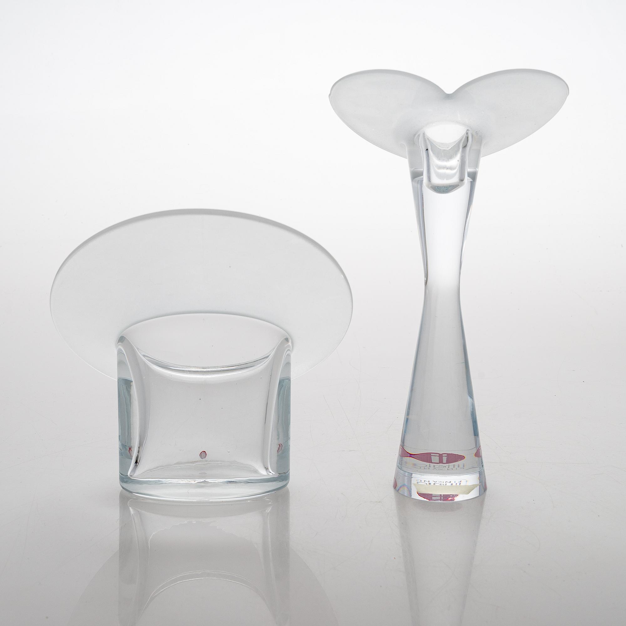 Timo Sarpaneva, ljusstake "Valentine", ett par ljusstakar "Ascot", vas "Marcel", Iittala.