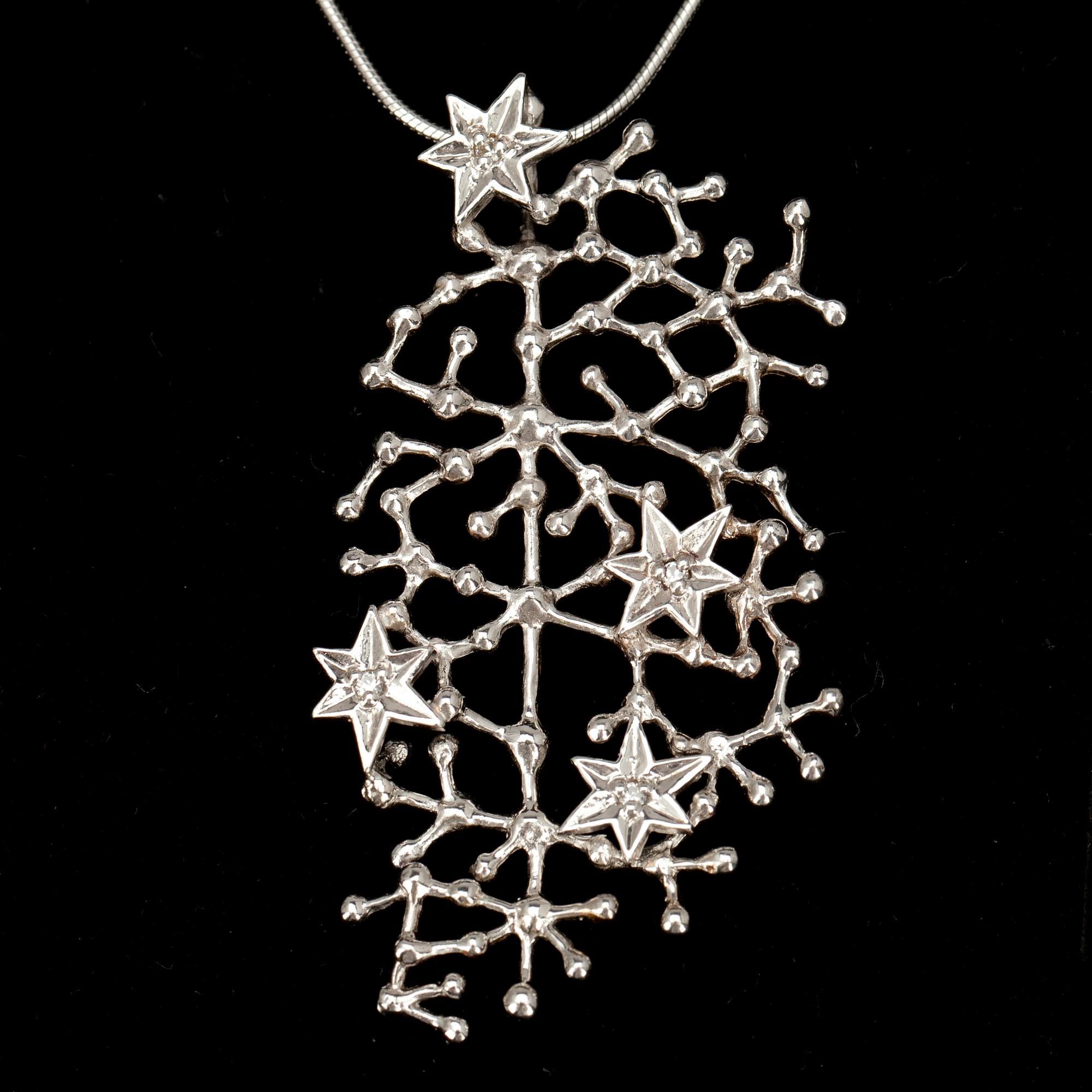 HALSSMYCKE, silver 925 och zirkoner, "Stjärnhimmel" Tapio Wirkkala. Nytillverkning. Tot. vikt 10 g.