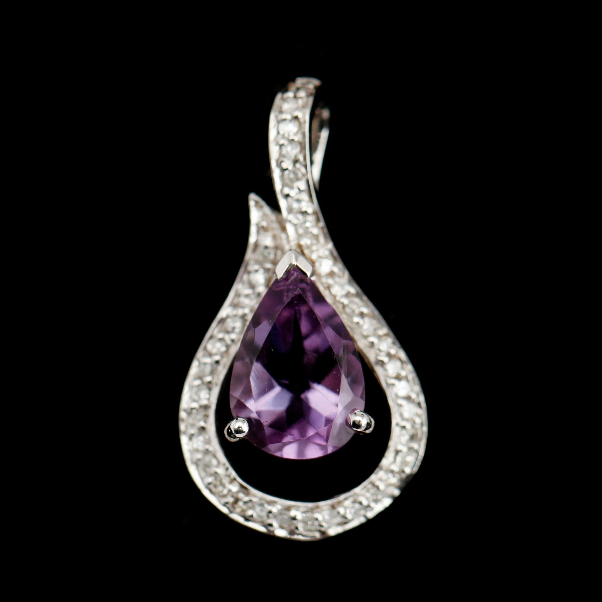 HÄNGE, 9 k vitguld, ametist 1.85 ct, diamanter 0.18 ct.