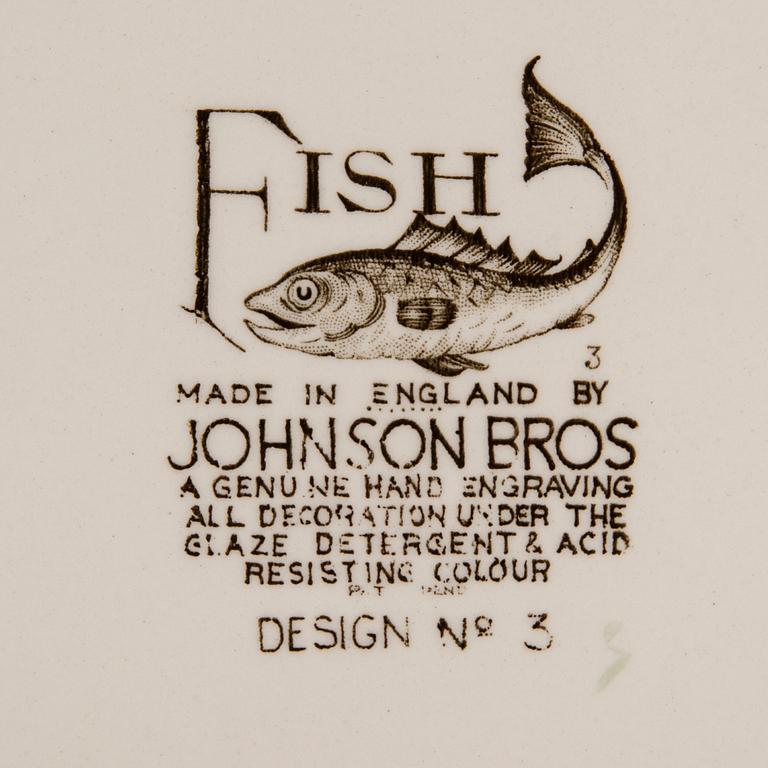 TALLRIKAR, 10 st, flintgods "Fish" Johnson Bros, England, 1900-talets senare hälft.