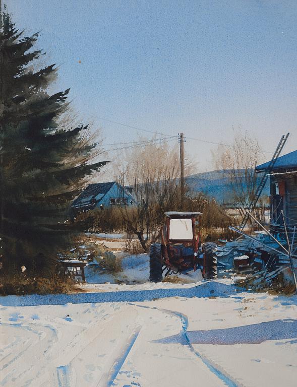 Stanislaw Zoladz, Winter scene with tractor.