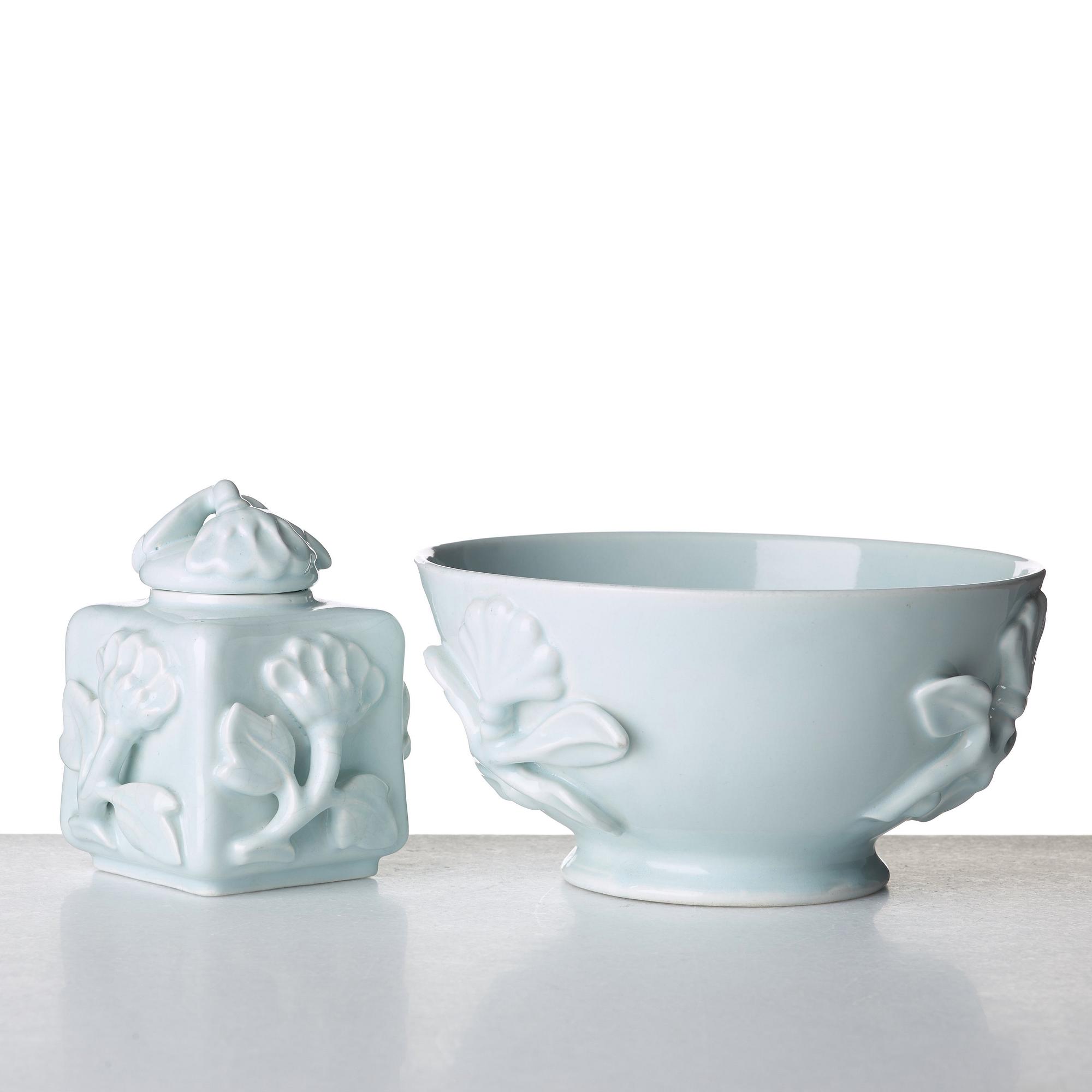 Wilhelm Kåge, a ceramic bowl and a teacaddy, Gustavsberg, Sweden ca 1924.