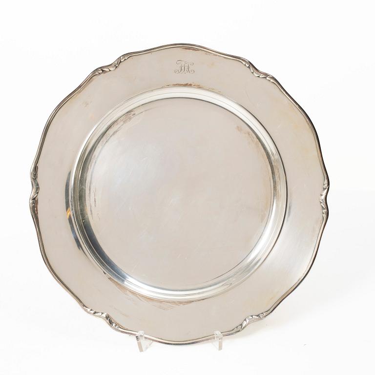 W.A. Bolin, Kuverttallrikar, 6 st, silver, Stockholm 1937.