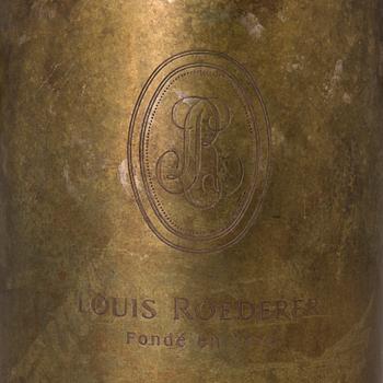 A Louis Roederer champagne cooler of silver plated brass.