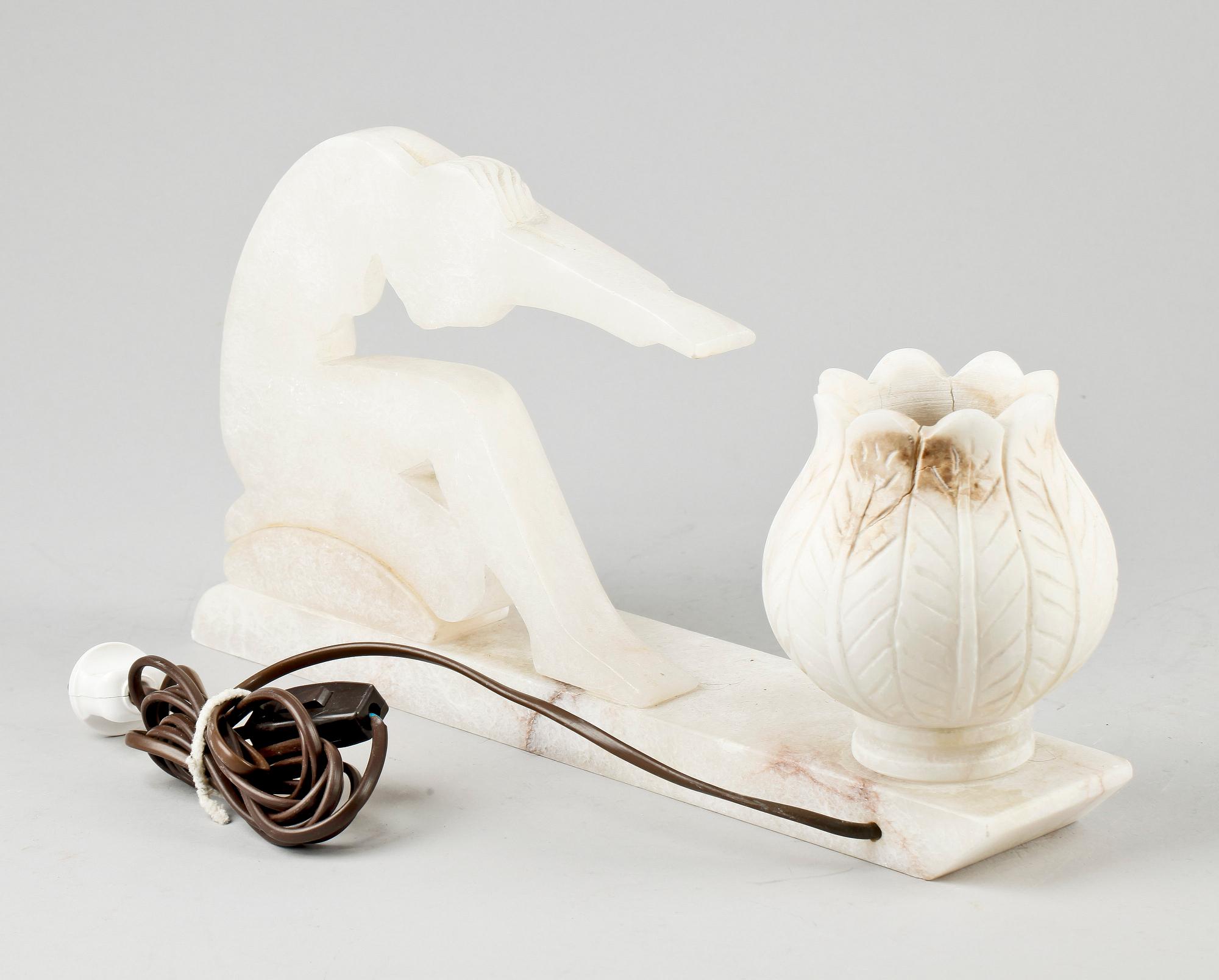 BORDSLAMPA, alabaster, art deco, 1930/40-tal.