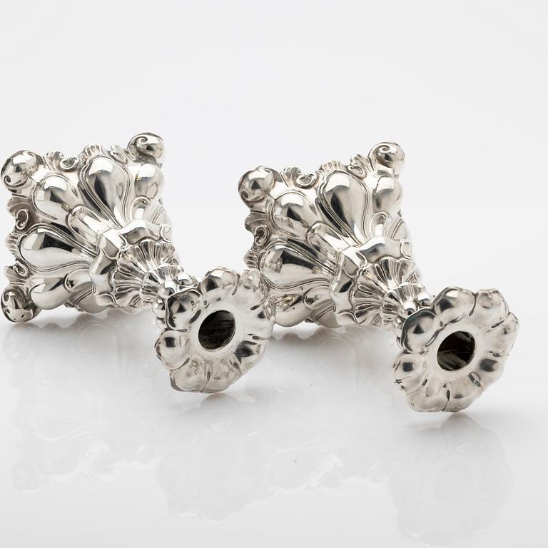 C.G. Hallberg, Candelsticks, a pair, silver, Baroque style, 1942, Stockholm.