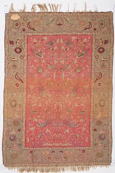 A rug, antique, silk with metal brocade, Istanbul, so called 'Koum Kapi', Ottoman empire,  ca 181,5 x 127,5 cm.