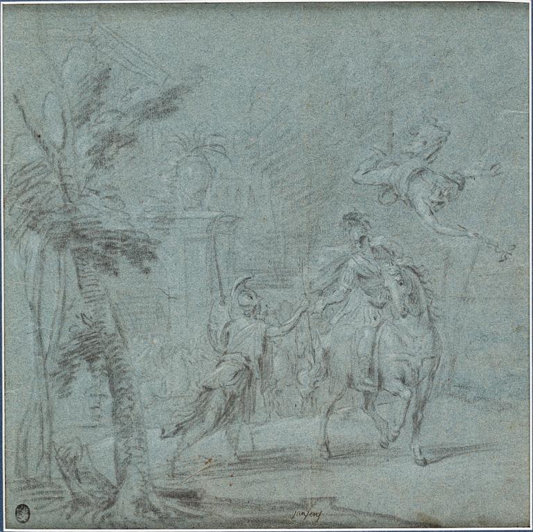 GIOVANNI ANTONIO PELLEGRINI, hans krets. Osignerad. Krita och kol, bildyta 27,5 x 27,5 cm.