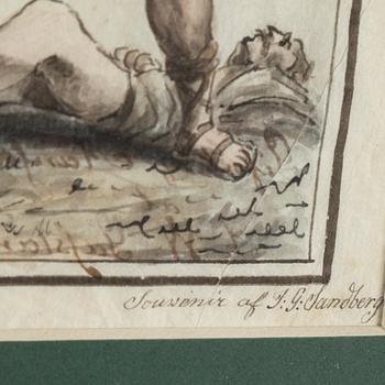 JOHAN GUSTAF SANDBERG, Ink wash, signed  "Souvenir af J. G. Sandberg".
