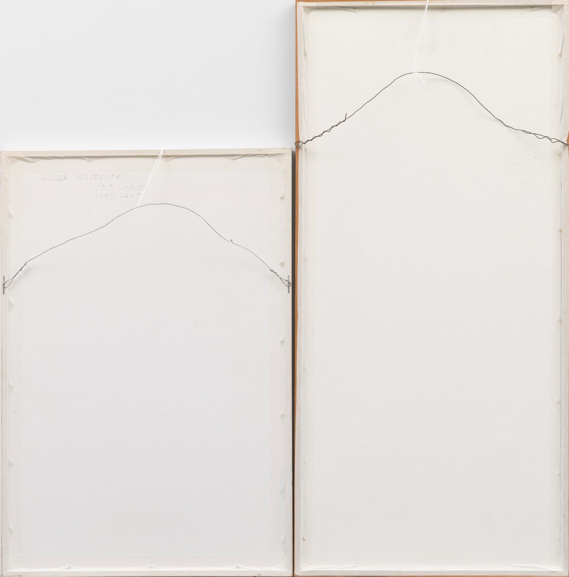 HILKKA SILVEKOSKI, 2 kpl puupiirroksia, signeeratut ja päivätyt -52/-56.