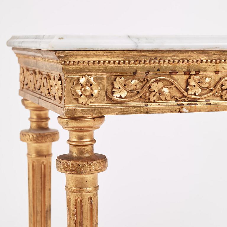 A late Gustavian giltwood and marble console table attributed to Pehr Ljung (1743-1819).