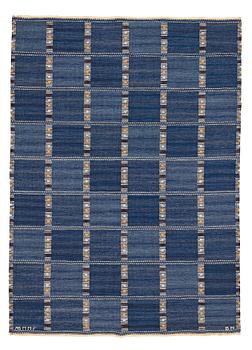 210. Barbro Nilsson, MATTO, "Falurutan, blå", flat weave, ca 233,5 x 168,5 cm, signed AB MMF BN.