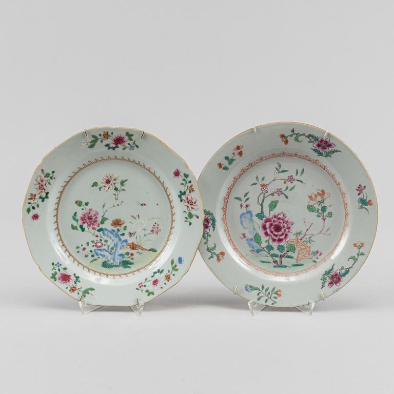 A famille rose dish and two plates, Qing dynasty, Qianlong (1736-95).