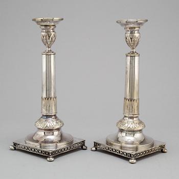 A pair of silver plate candlesticks, CG Hallberg, early 20th century.