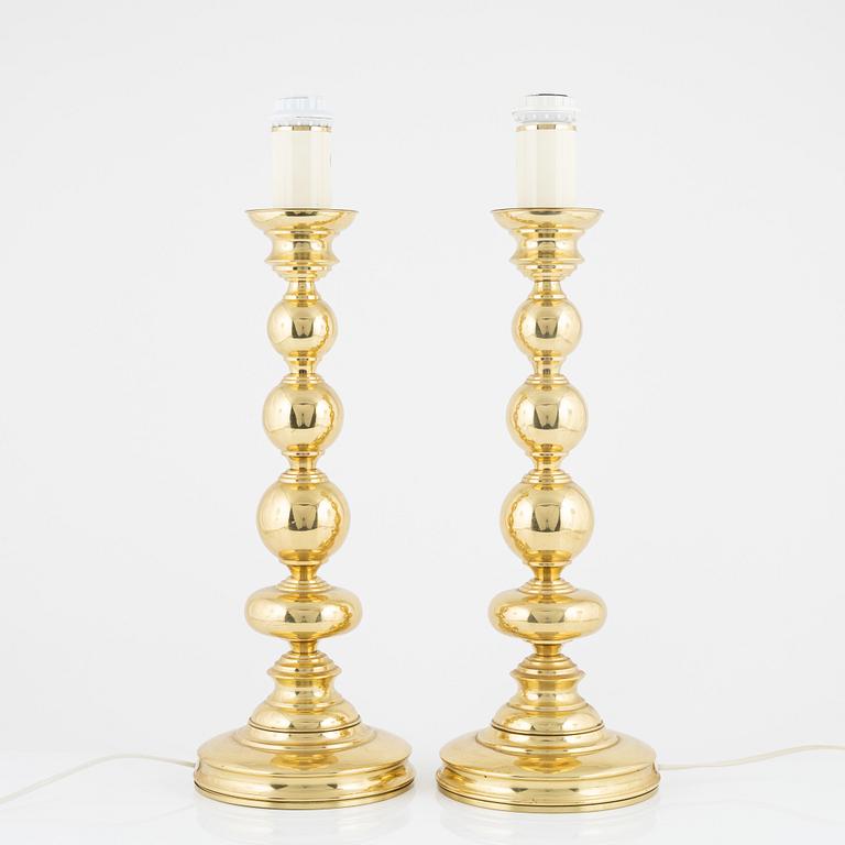 A pair of model 'B-80' brass table lights, EWÅ, later part of the 20th Century.