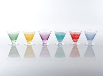BENGT ORUP, 6 st, cocktailglas, "Stripe", Johansfors, 1950-tal.