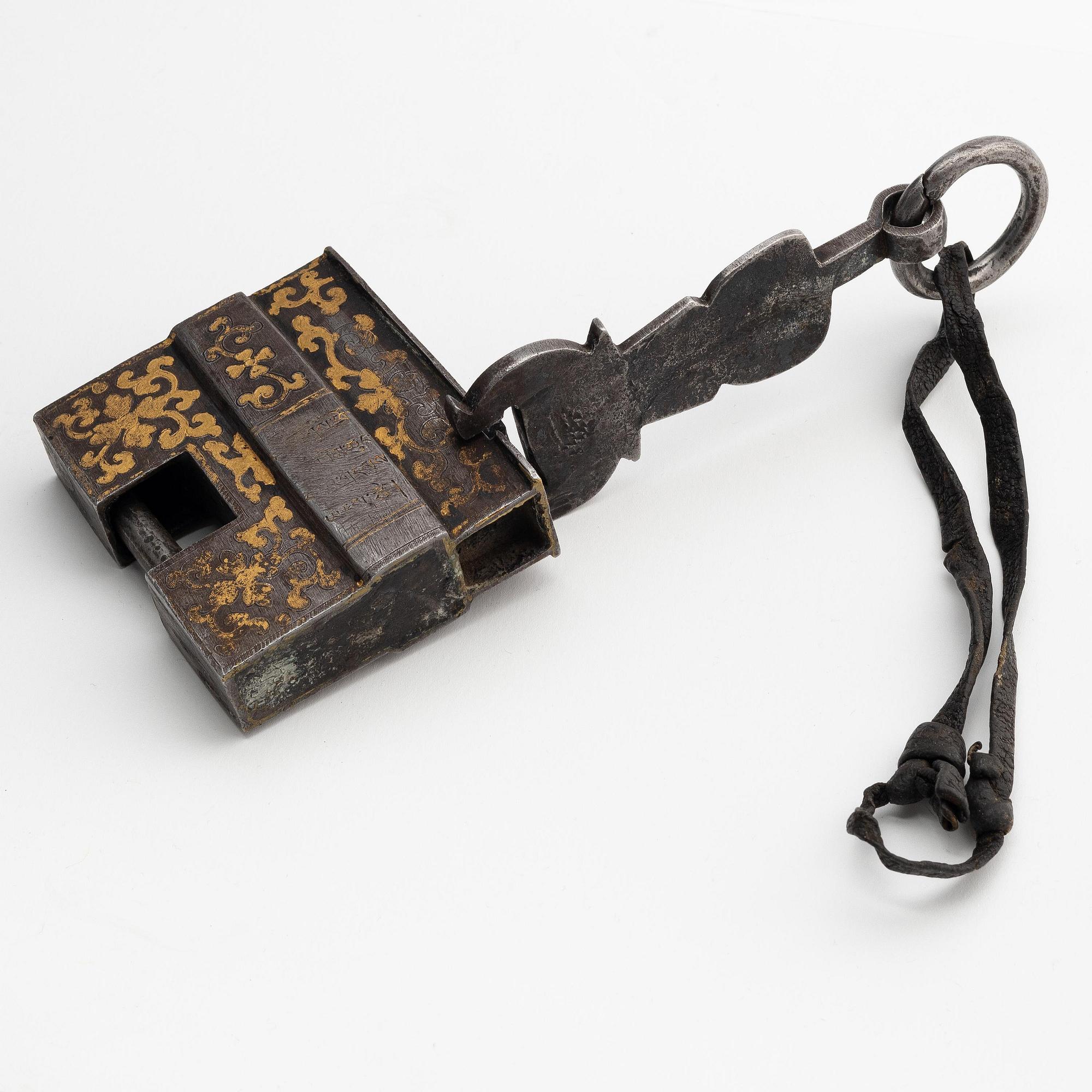 A large iron, silver and gold lock, Tibet, 17th/18th century.