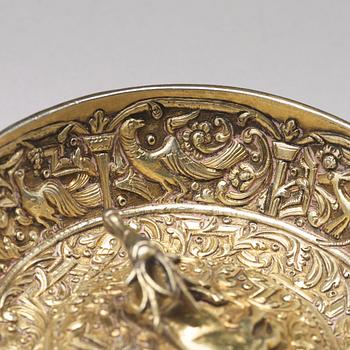 A parcel-gilt silver repoussé bowl, possibly Serbia 17th century, unmarked.