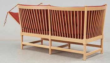 A Børge Mogensen beech and red brown leather sofa, Fritz Hansen 1996, model 1758.