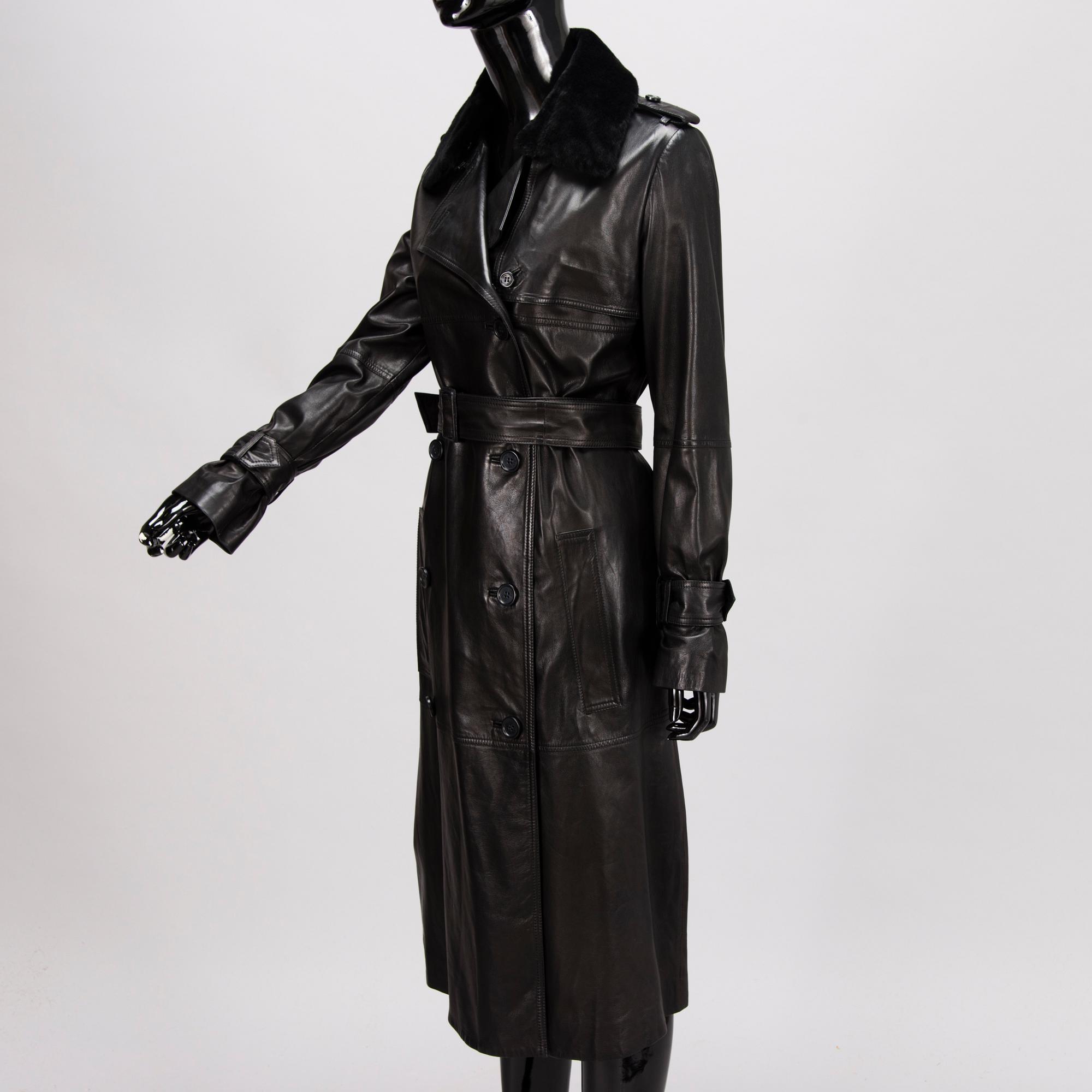 Hugo Boss Ladies Black Leather Trenchcoat in size S.