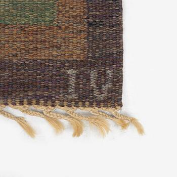 Inga-Mi Varneus Rydgren, a carpet, flat weave, c. 246 x 169 cm, signed IV.