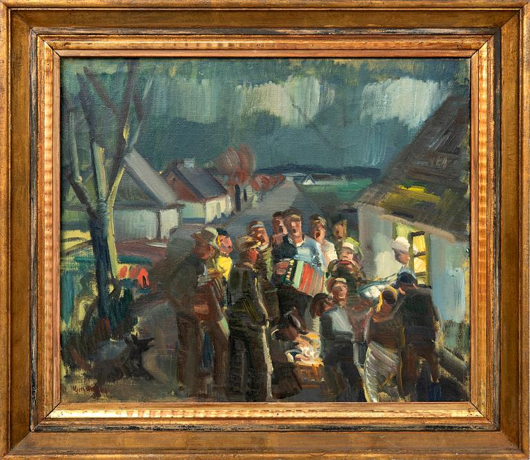 Gerhard Wihlborg, Kåseberga, town scene with people.