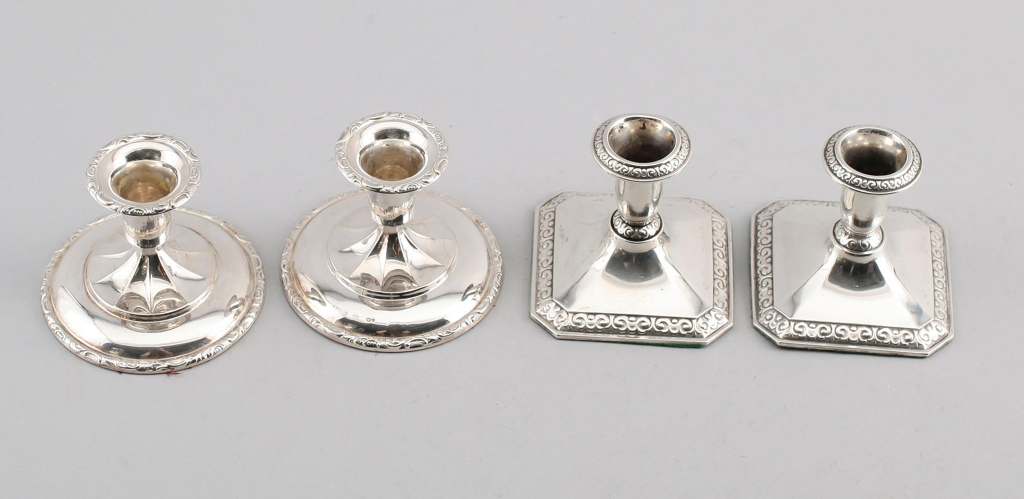 LJUSSTAKAR, 2 par, silver, 1900-talets första hälft.