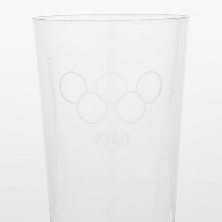 A set of 10 Olympic Games drinking glasses for the planned Summer Olympics in Helsinki 1940.